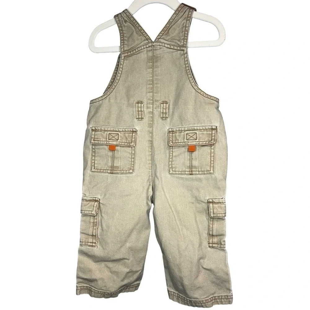 Vintage Gymboree 100% Cotton Tan Denim Canvas Overalls size 12-18mo